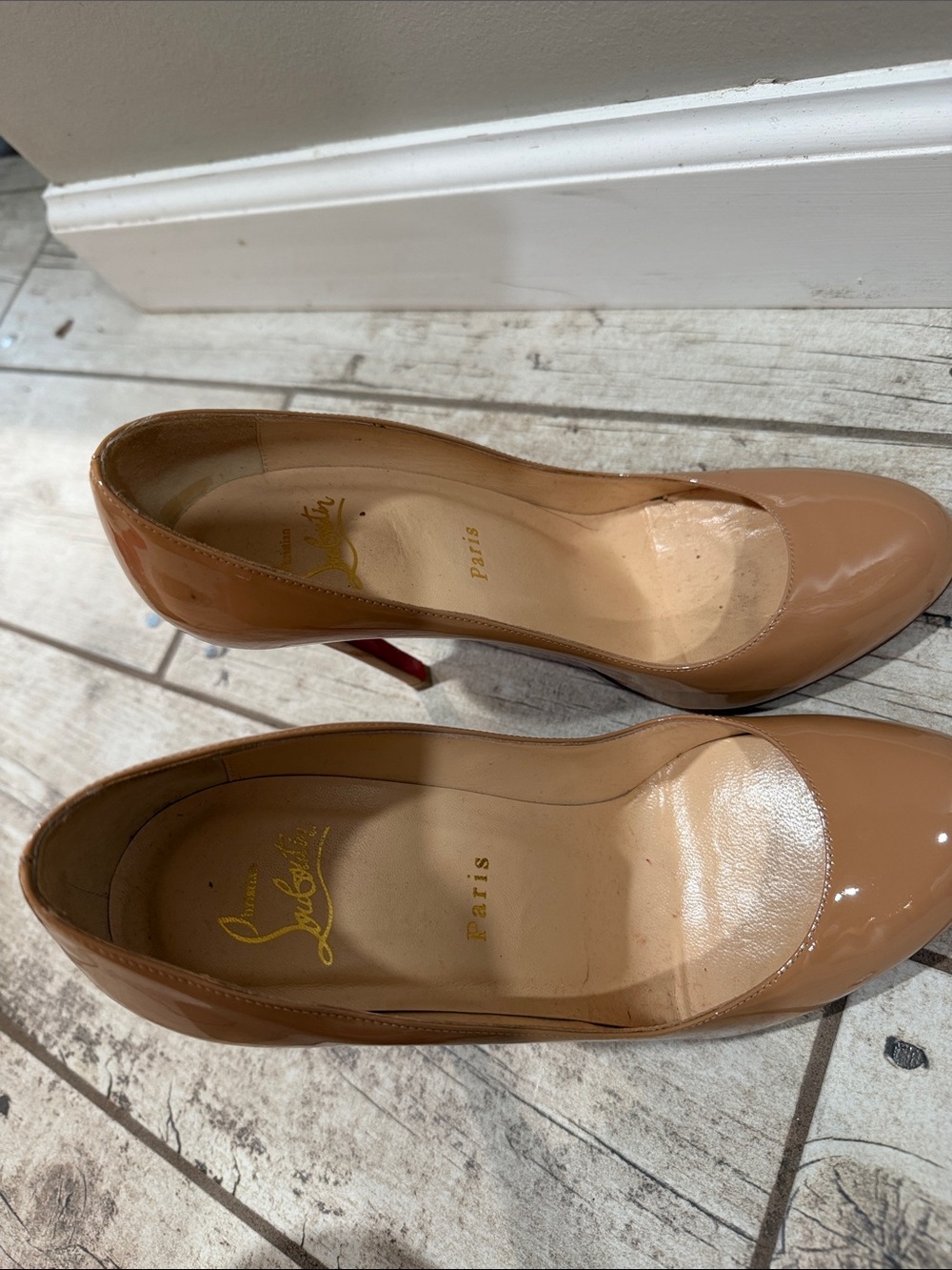 Christian Louboutin Nude Patent Leather Pumps with Red Sole